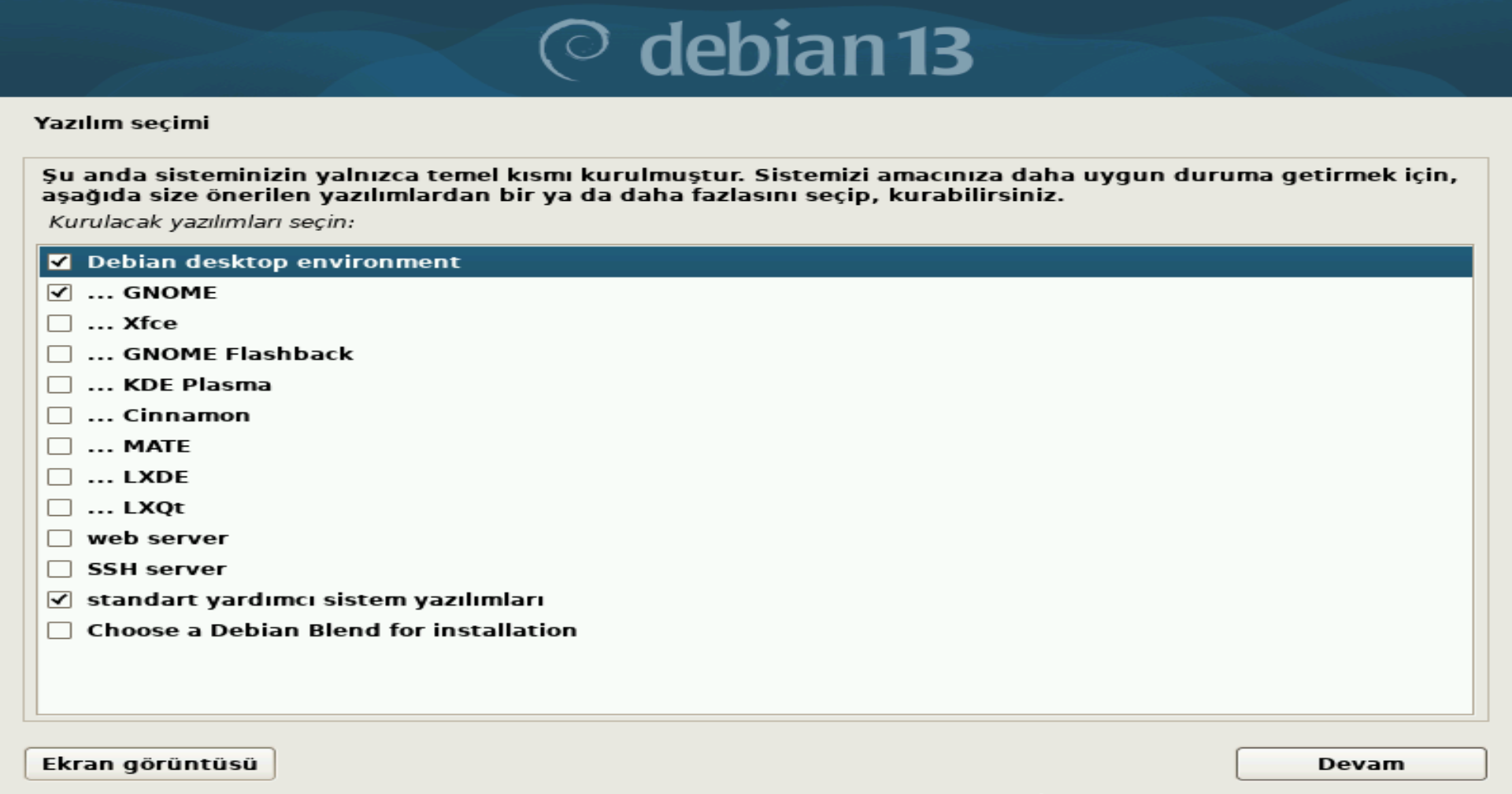 Masaüstü Ortamı Seçimi