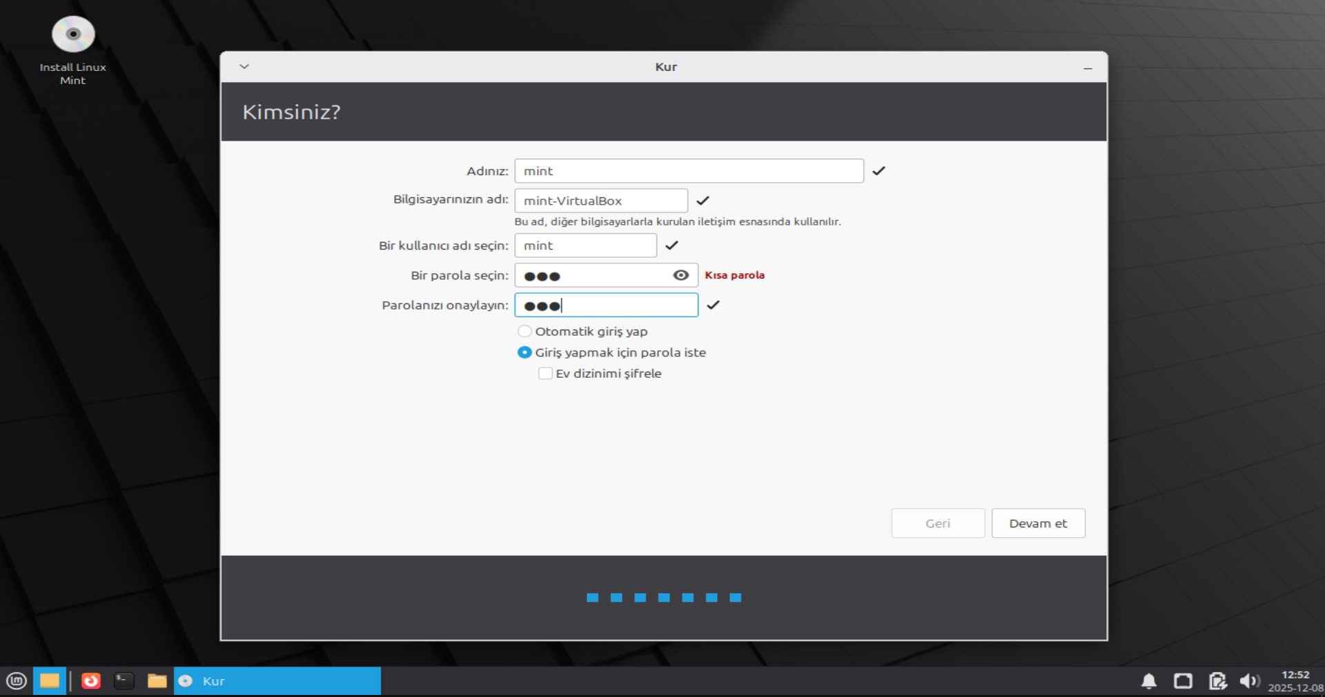 Kullanıcı Oluşturma
